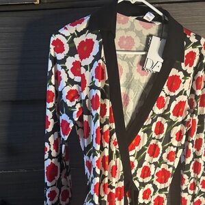 Diane Von Furstenberg Red and Black Floral wrap dress